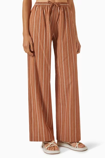 Relaxed Striped Pants in Cotton & Linen-blend
