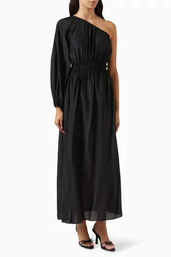 Single-sleeve Maxi Dress in Cotton-silk Blend