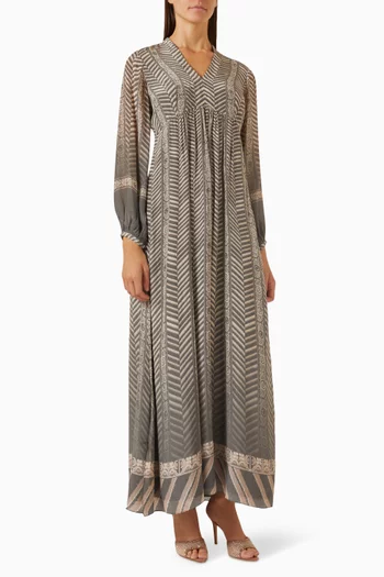Johanna Striped Midi Dress in Crepe