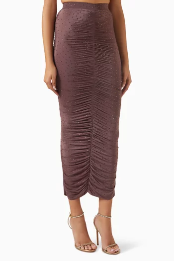 Ruched Midi Skirt in Crystal Jersey