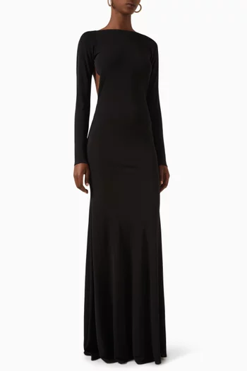 Long-sleeve Open Back Gown in Viscose Jersey