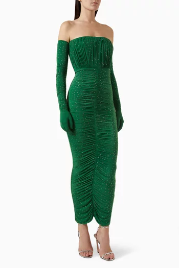 Ruched Strapless Column Dress in Crystal Jersey