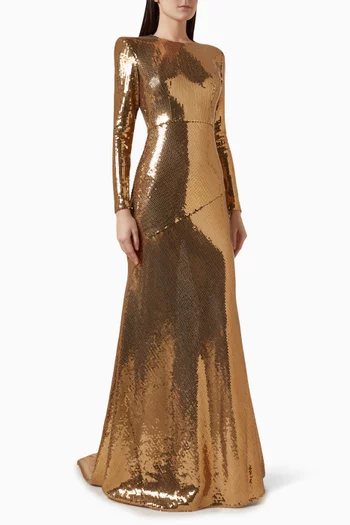 Panelled Gown in Sequin