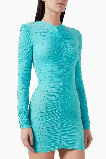 Ruched Crystal-embellished Mini Dress in Jersey