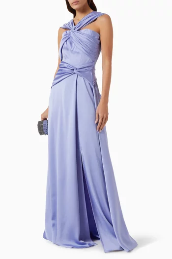 فستان سهرة بكشكش وحمالة ملفوفة حول الرقبة