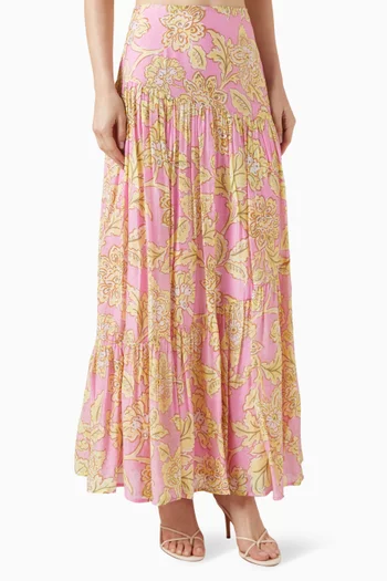 Laurelle Floral-print Maxi Skirt in Viscose-blend