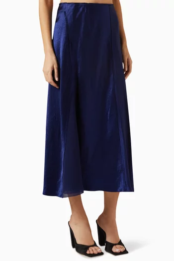 Sheer Panelled Slip Midi Skirt in Satin