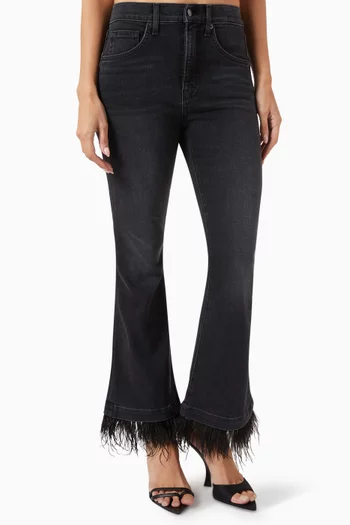 Carson Flared Feather-trim Jeans in Denim