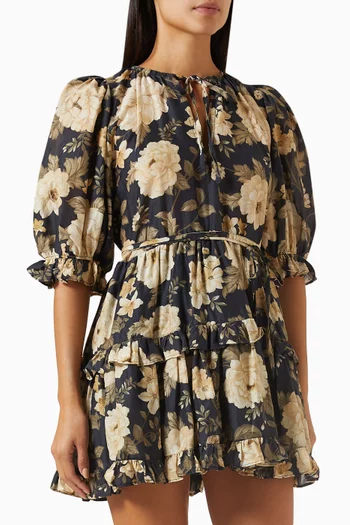 Clemence Floral-print Mini Dress in Cotton-silk Blend