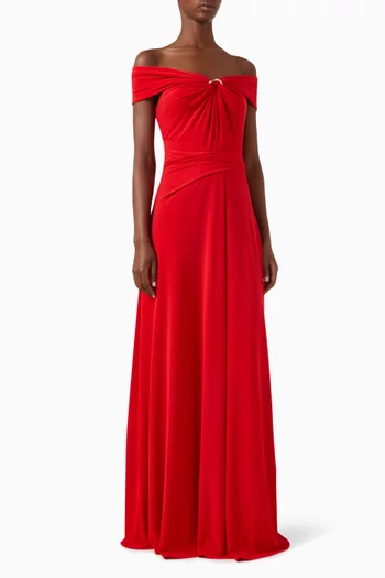 Off-Shoulder Maxi Gown in Jersey Crêpe