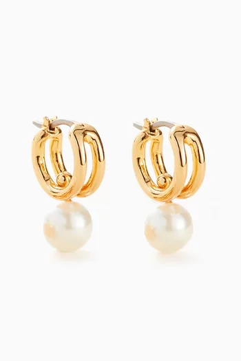 Nova Pearl Drop Huggie Earrings in 14kt Gold-plated Brass