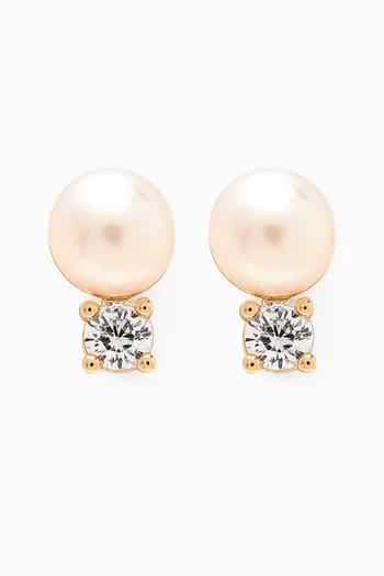Perto Pearl and Crystal Earrings in 18kt Gold-plated Metal