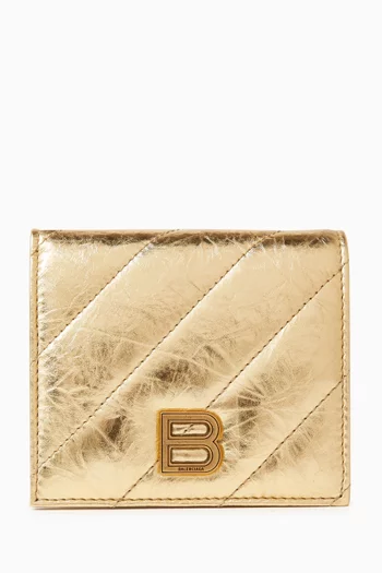 Crush Flap Coin & Card Holder in Metallic Quilted Leather