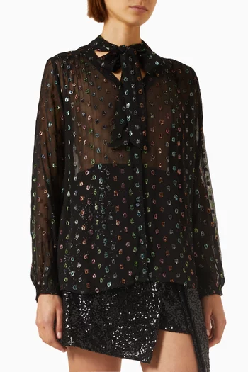 Sparkle Pussy-bow Flora Blouse in Lurex-jacquard
