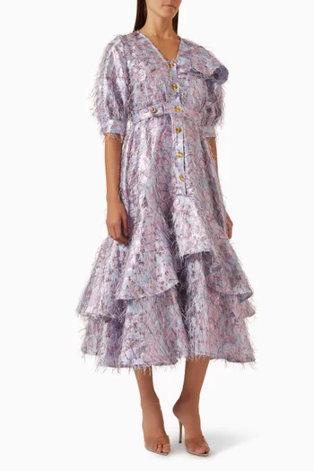 Feather-embellished Midi Dress