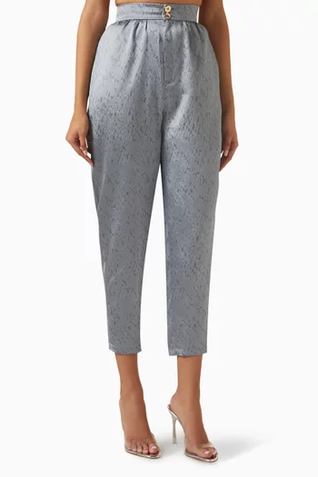 Printed Tapered Pants in Textured Fabric