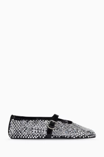 Crystal Ballet Flats in Fishnet Leather