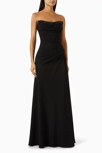 Bead-embellished Strapless Gown in Crepe
