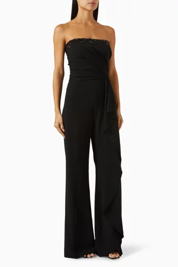 Bead-embellished Strapless Jumpsuit in Crepe