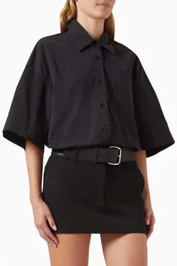 فستان قصير بنمط قميص بحزام قطن نايلون
