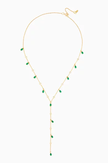 Pear-cut Emerald & Diamond Lariat Necklace in 18kt Yellow Gold
