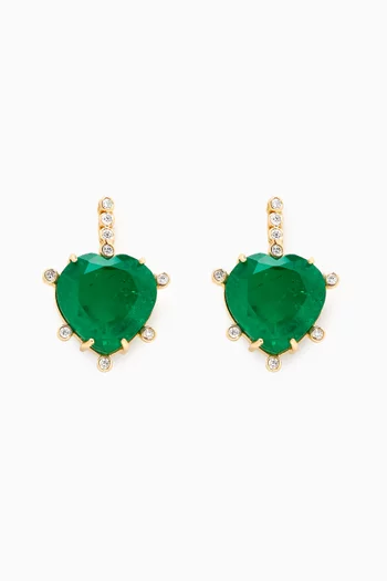 Emerald & Pave Diamond Drop Earrings in 18kt Gold