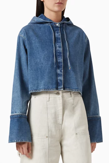 Cropped Hooded Shirt in Cotton-denim