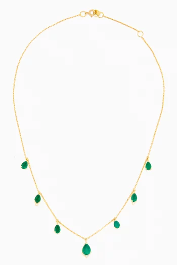 Pear-cut Emerald & Diamond Necklace in 18kt Yellow Gold