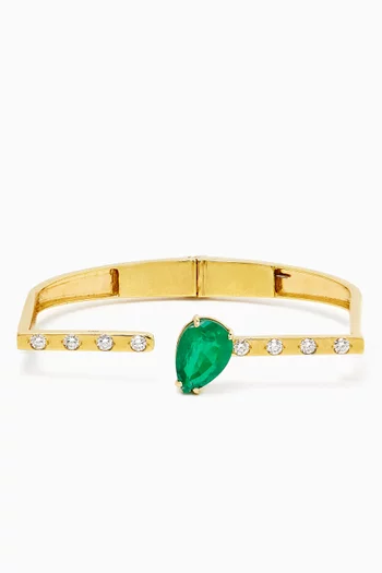 Pear-cut Emerald & Diamond Open Bangle in 18kt Gold