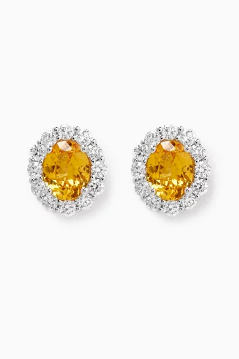 Ceylon Yellow Sapphire & Diamond Studs in 18kt White Gold