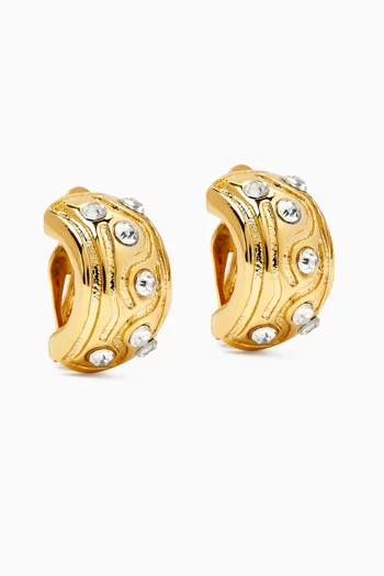 Nellie Crystal Clip-on Earrings in 18kt Gold-plated Bronze