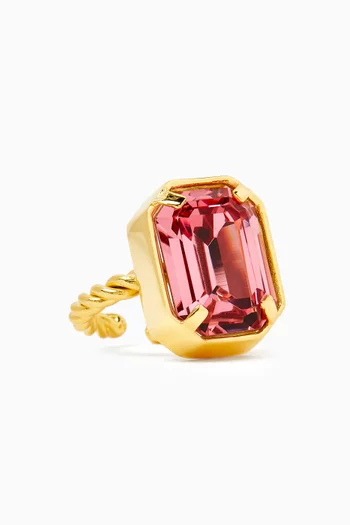 Leoni Crystal Ring in 24kt Gold-plated Brass