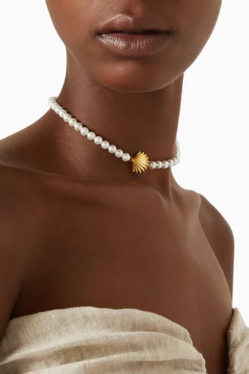 Arielle Pearl Choker in 24kt Gold-plated Brass