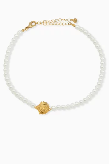 Arielle Pearl Choker in 24kt Gold-plated Brass