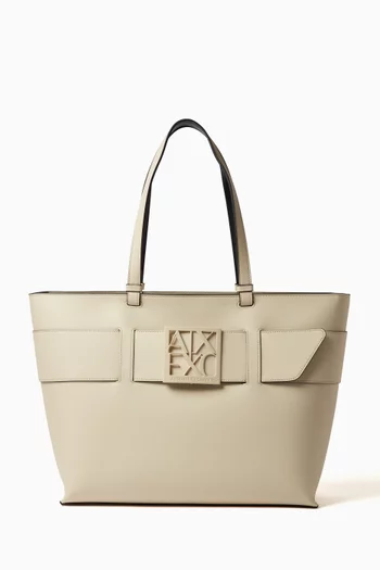 Medium Susy AX Logo Shopping Tote Bag in Faux-leather