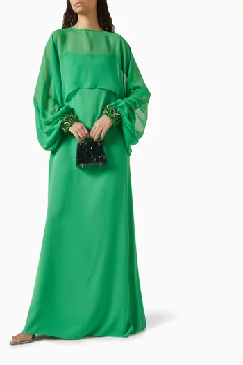 Palm Detachable Cape Maxi Dress in Chiffon & Crepe