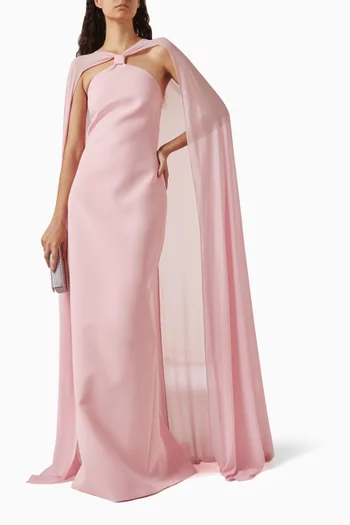 Powder Cape Maxi Dress in Crepe & Chiffon