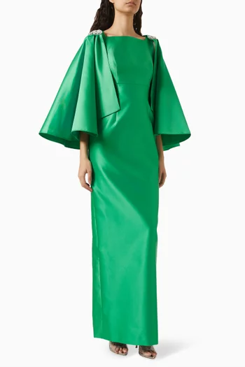 Bowita Exaggerated Sleeves Maxi Dress in Duchesse Crepe