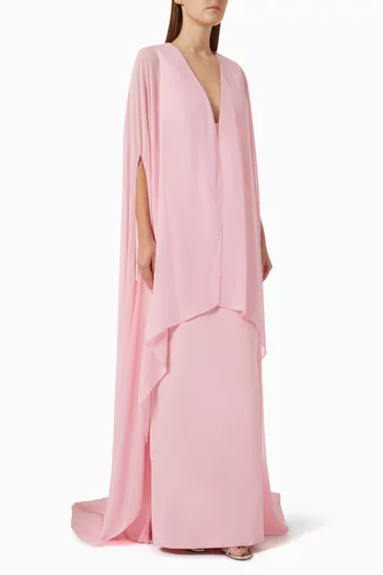 Layered Cape Gown in Crepe & Chiffon
