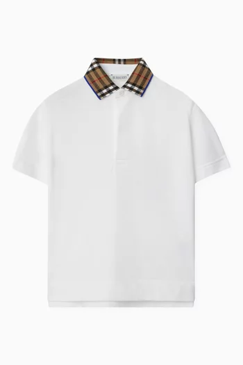 Check-collar Polo Shirt in Cotton Piqué