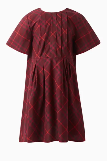 Pleated Check Dress in Cotton