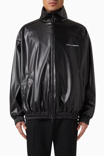 Logo Bomber Jacket in Faux Leather