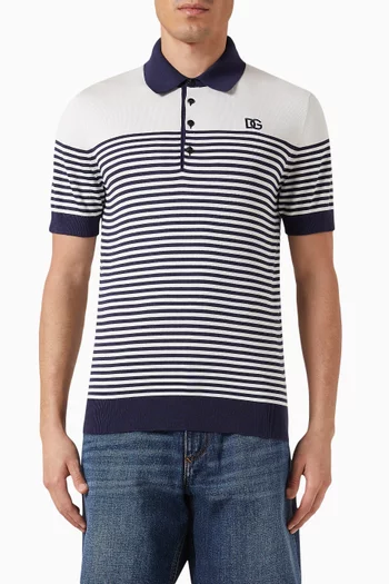 Striped Polo Shirt in Ribbed Silk