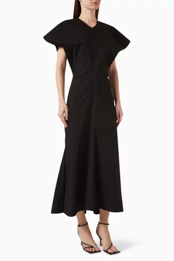Draped Midi Dress in Stretch-cotton