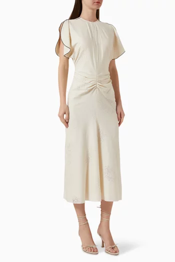 Gathered Waist Midi Dress in Stretch-cotton