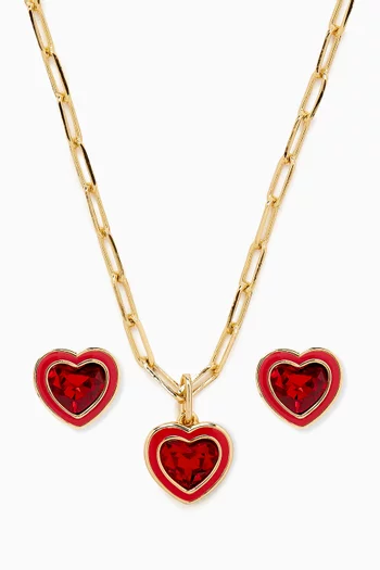 Enamel Heart Earrings & Necklace Set
