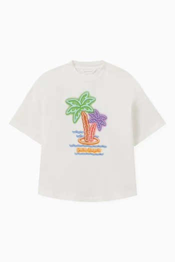 Neon Palms Print T-Shirt in Cotton