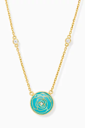 Mini Ward Diamond & Enamel Pendant Necklace in 18kt Gold