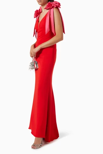 Two-tone Rosette Column Gown in Crepe