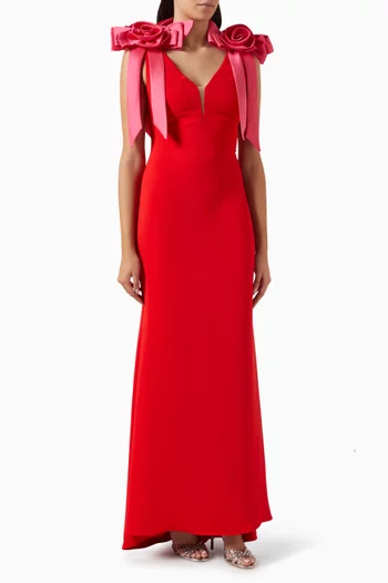 Two-tone Rosette Column Gown in Crepe